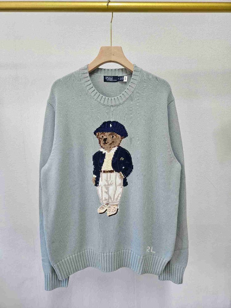 Polo Ralphlauren Polobear Mintgreen Crew Neck Cotton Knit Sweater Unisex